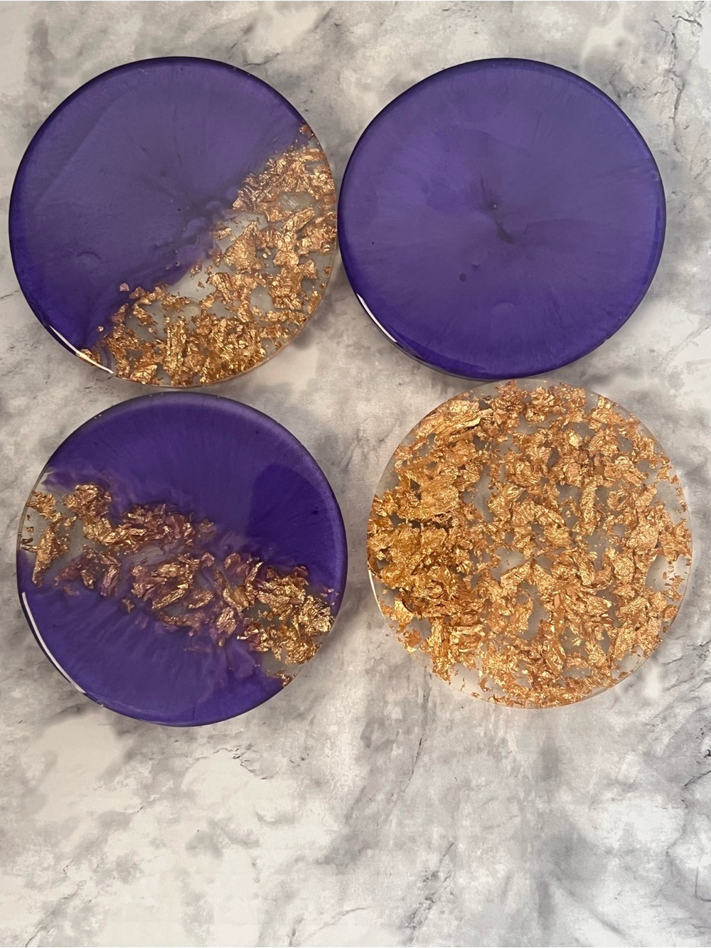 Handmade Purple and Gold Resin Coasters - Set of 4